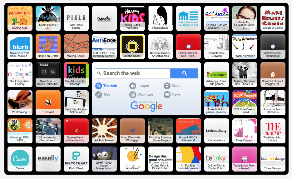 Screenshot of all the free, creative things to try in Symbaloo.